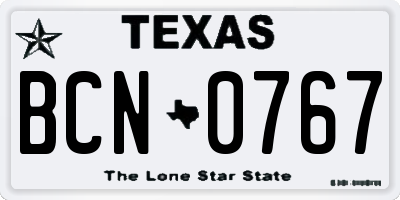TX license plate BCN0767