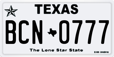 TX license plate BCN0777