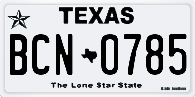 TX license plate BCN0785