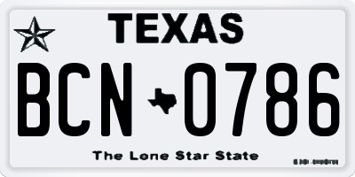 TX license plate BCN0786
