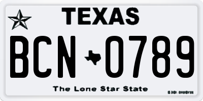 TX license plate BCN0789