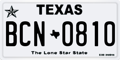 TX license plate BCN0810