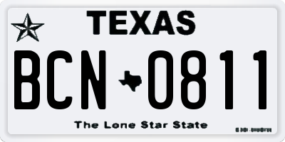 TX license plate BCN0811