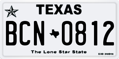 TX license plate BCN0812