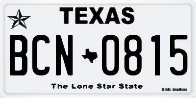 TX license plate BCN0815