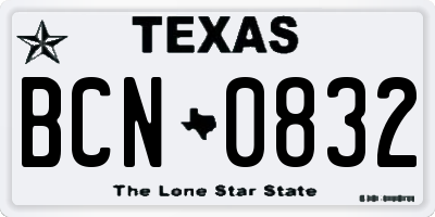 TX license plate BCN0832