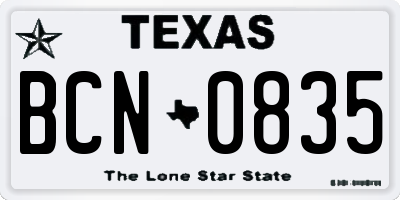 TX license plate BCN0835