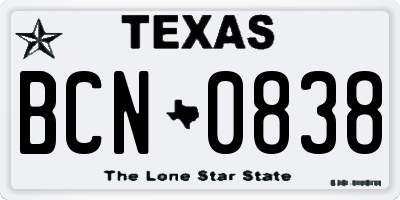 TX license plate BCN0838