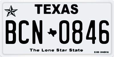 TX license plate BCN0846