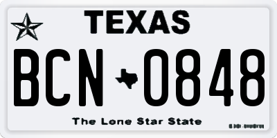 TX license plate BCN0848