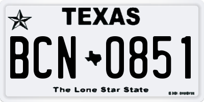 TX license plate BCN0851