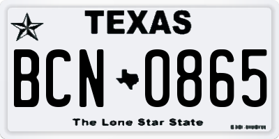 TX license plate BCN0865