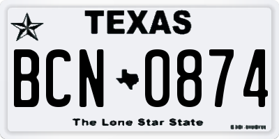 TX license plate BCN0874