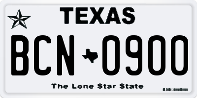 TX license plate BCN0900