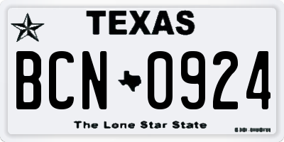 TX license plate BCN0924