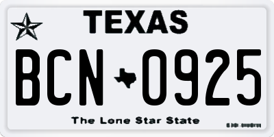 TX license plate BCN0925