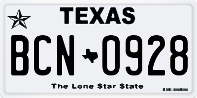 TX license plate BCN0928