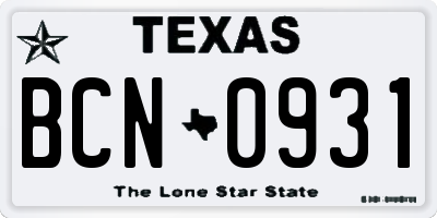 TX license plate BCN0931