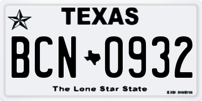 TX license plate BCN0932