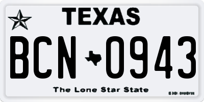 TX license plate BCN0943