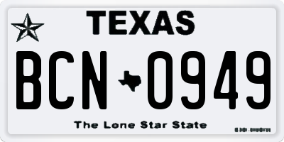 TX license plate BCN0949
