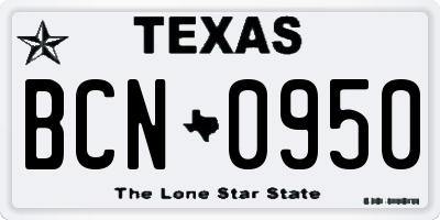 TX license plate BCN0950