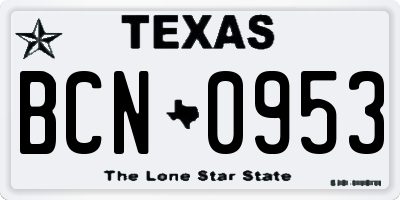 TX license plate BCN0953