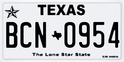 TX license plate BCN0954