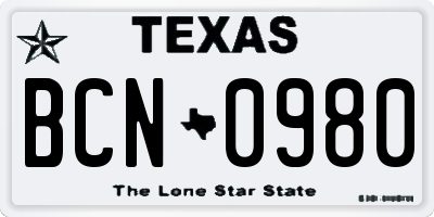 TX license plate BCN0980