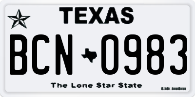 TX license plate BCN0983