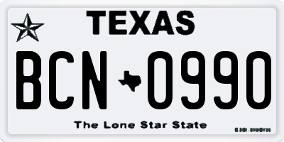 TX license plate BCN0990
