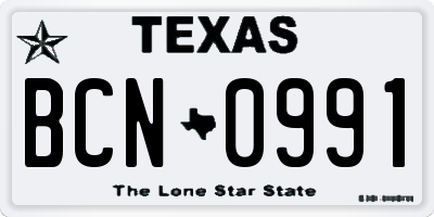 TX license plate BCN0991