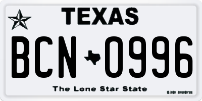 TX license plate BCN0996