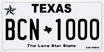 TX license plate BCN1000