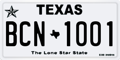 TX license plate BCN1001