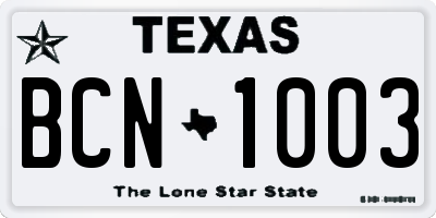 TX license plate BCN1003