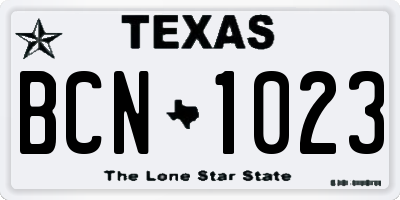 TX license plate BCN1023