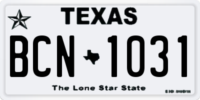 TX license plate BCN1031