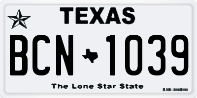 TX license plate BCN1039