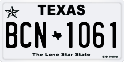TX license plate BCN1061