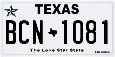 TX license plate BCN1081