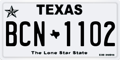 TX license plate BCN1102