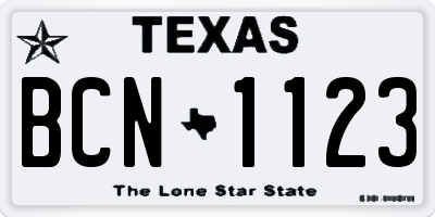 TX license plate BCN1123