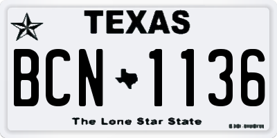 TX license plate BCN1136