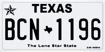 TX license plate BCN1196