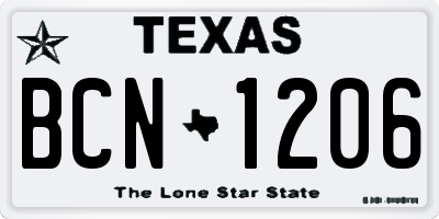 TX license plate BCN1206