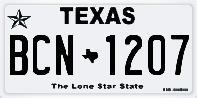 TX license plate BCN1207