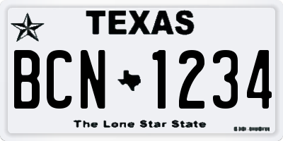 TX license plate BCN1234