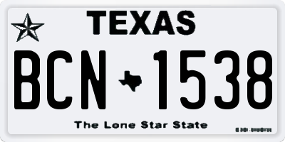 TX license plate BCN1538
