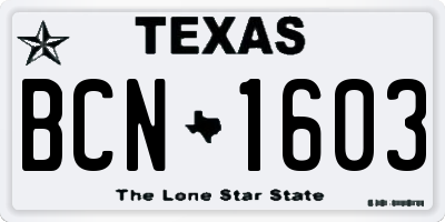 TX license plate BCN1603